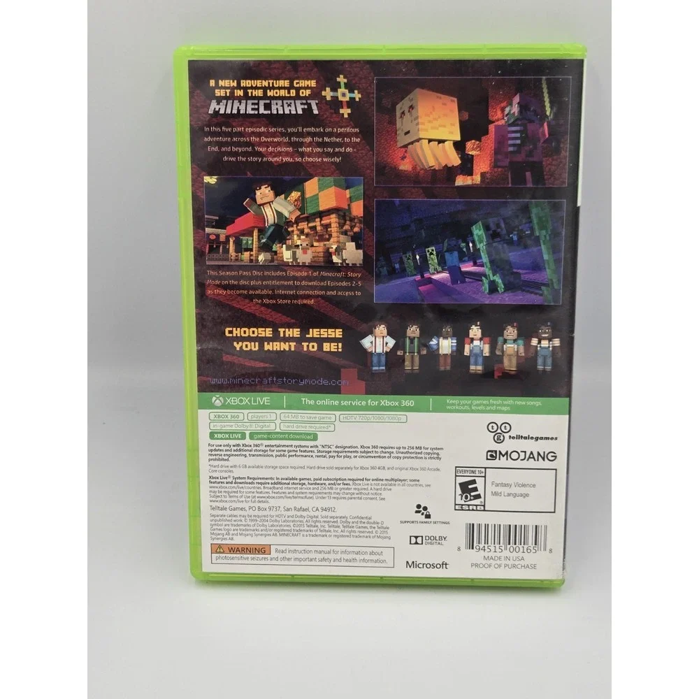 Minecraft: Story Mode Season Two 2 Microsoft Xbox 360 Disc‎ & Case